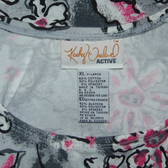 Kathy Ireland Grey White Pink Flowers Cotton Leotard XL - Picture 4 of 6
